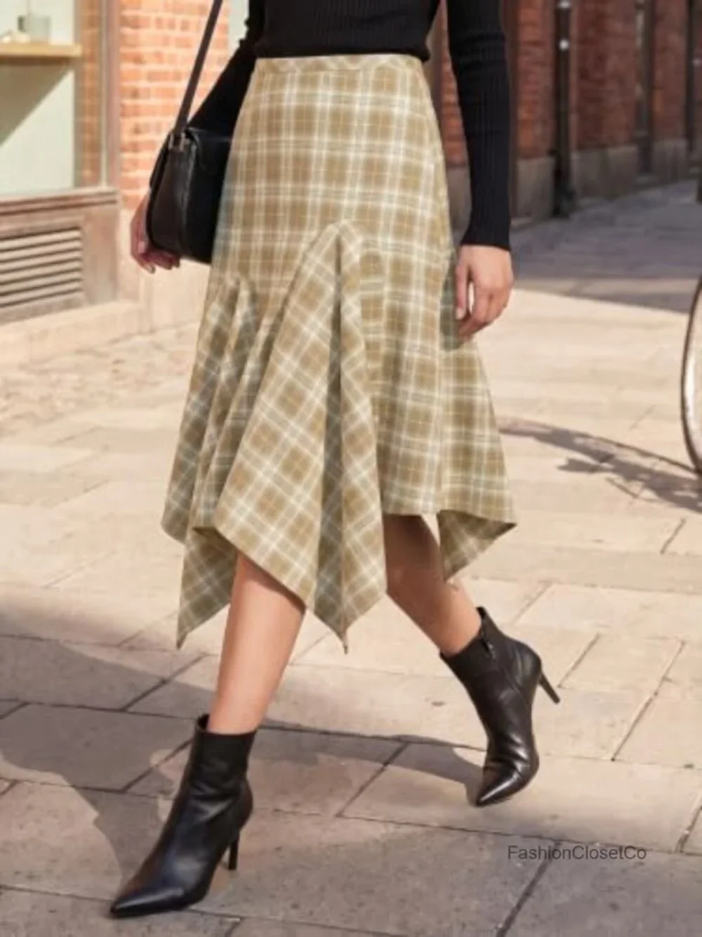Women's Plaid Midi Skirt Y2K Low Waist Asymmetrical Flowy Grunge Pleated